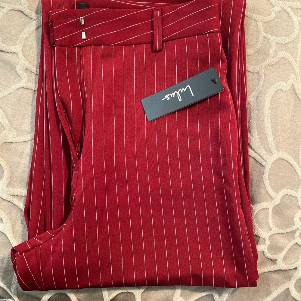 High rise wide leg red &white pinstripe pants NWT